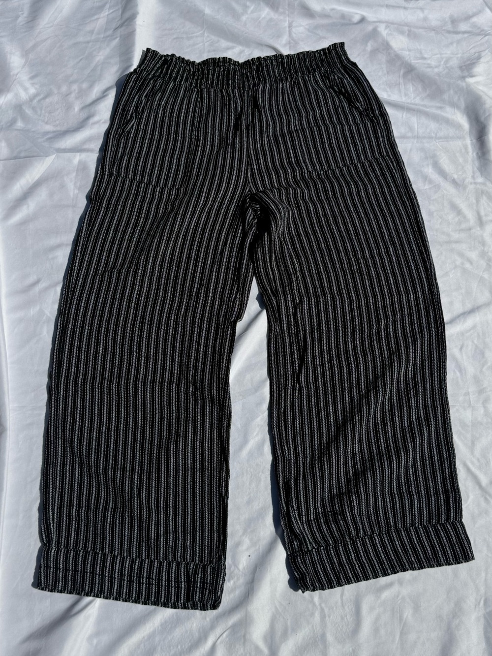 Women’s Black Striped Elastic-Waist Pants